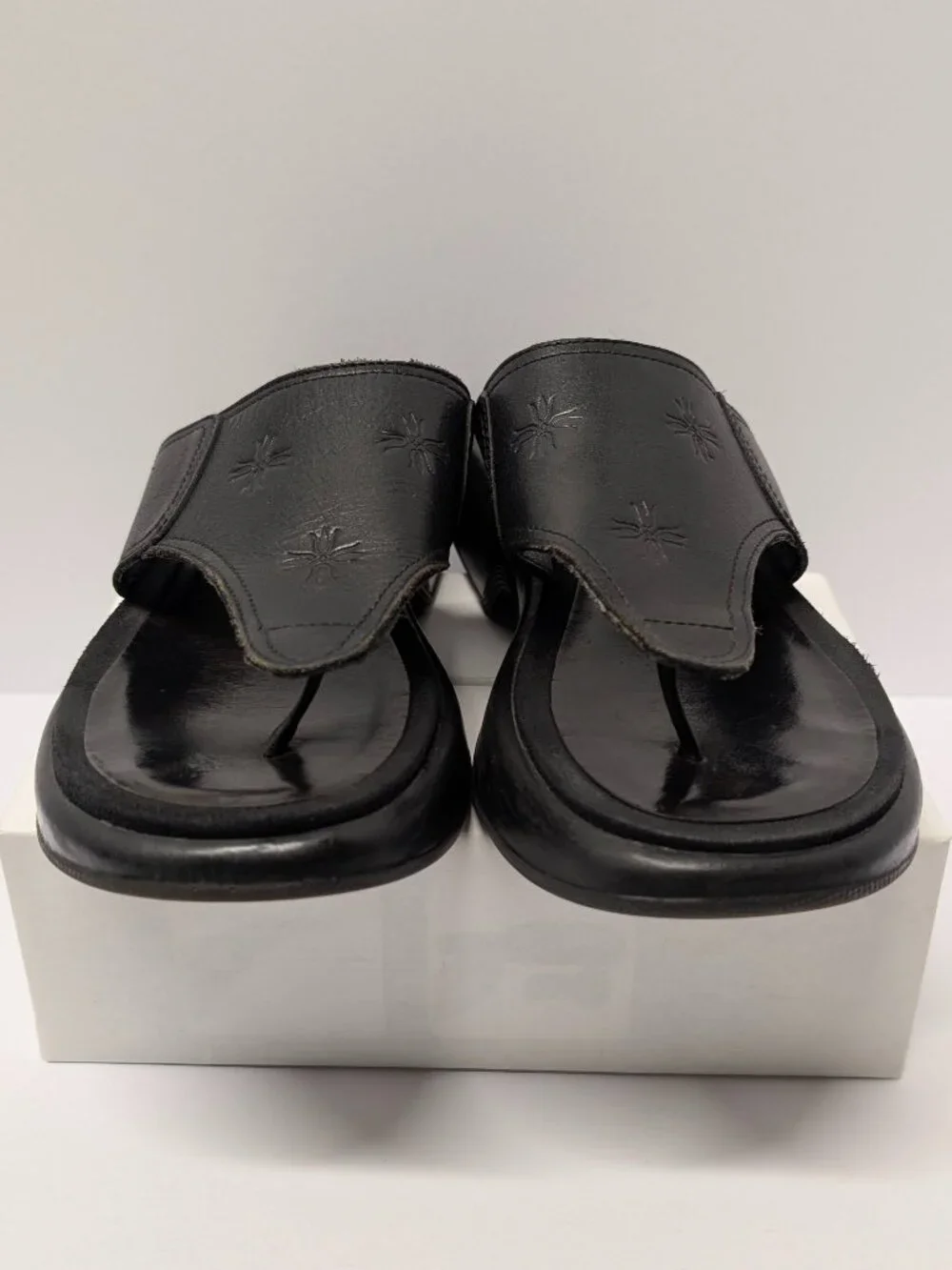 Dansko Floral Embossed Thong Sandals in Black Leather
